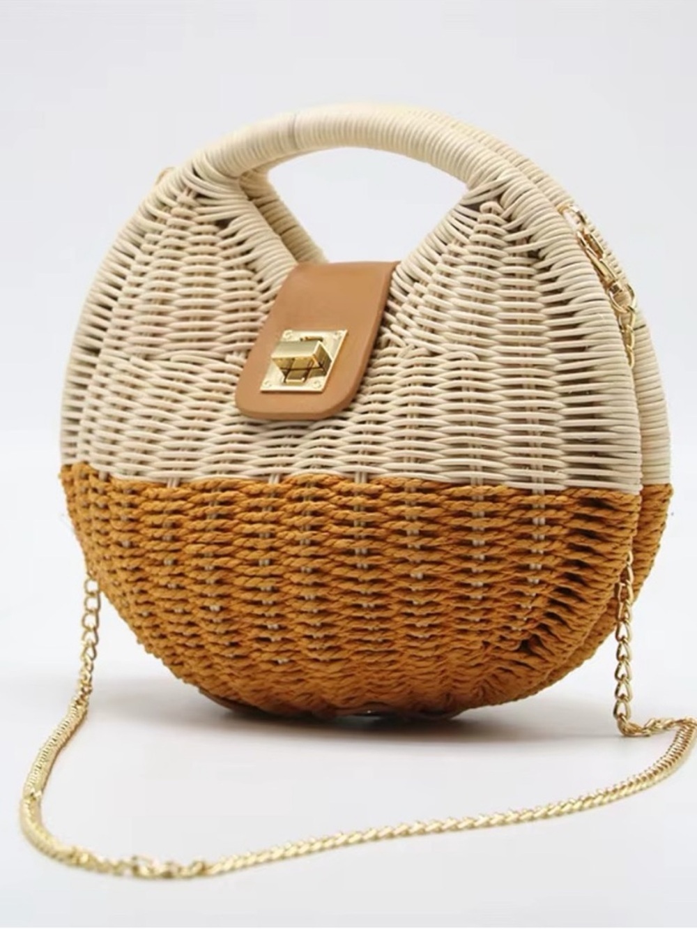 ZARA Wicker Handbag with Long Gold Chain